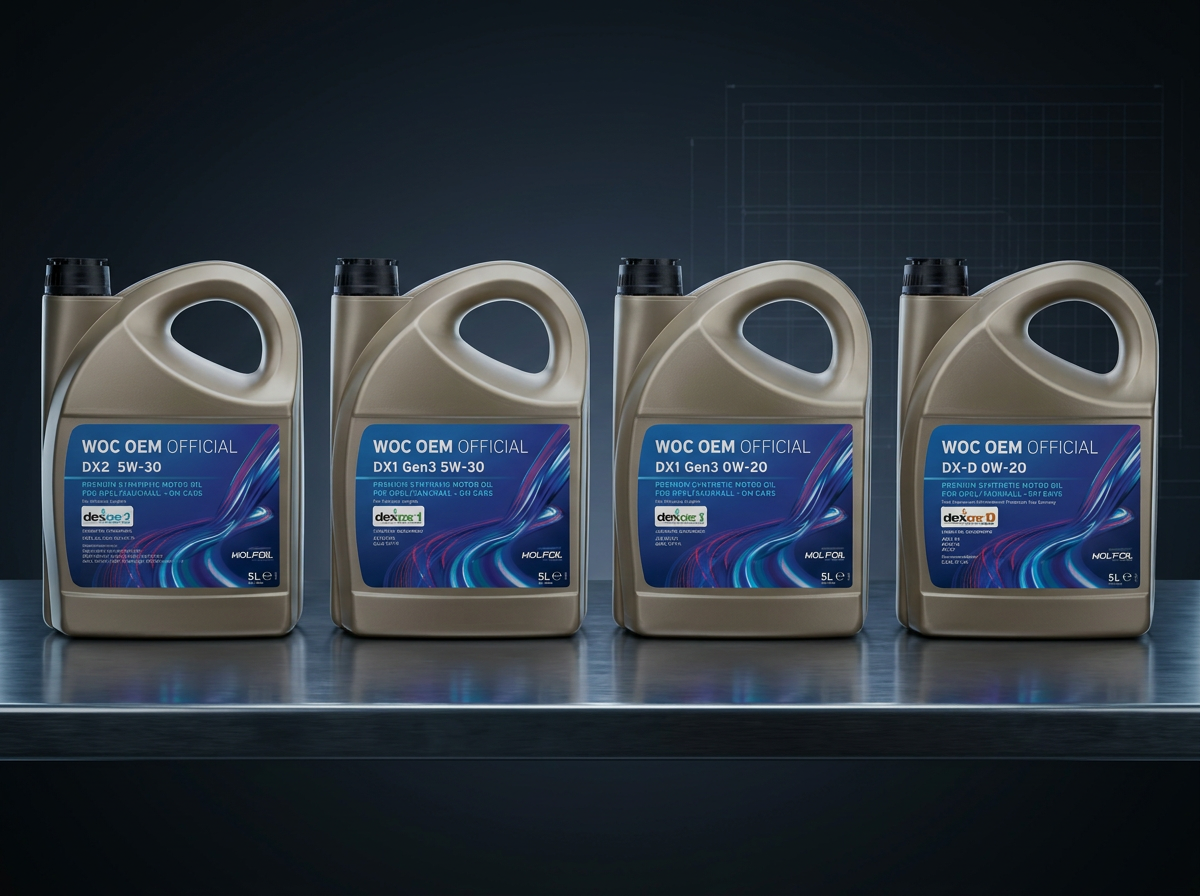 WOC OEM OFFICIAL complete Dexos product range on steel surface